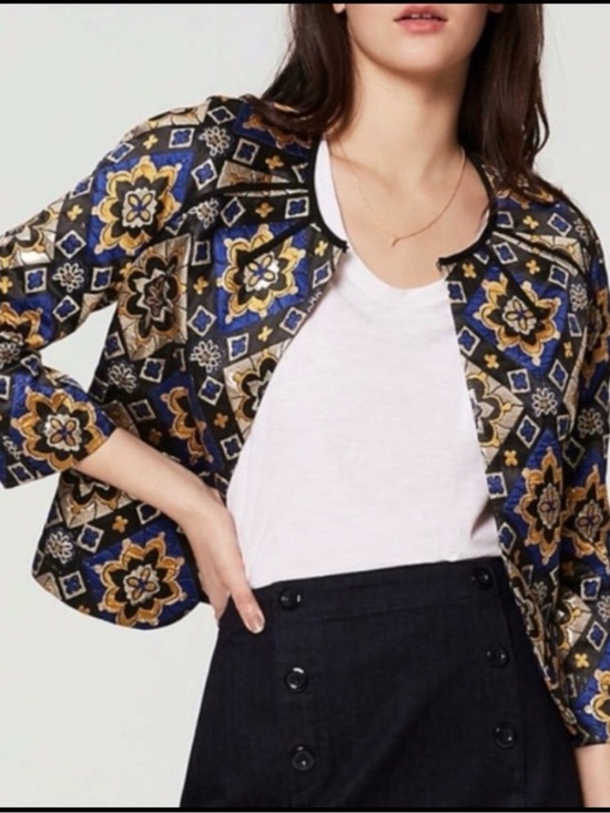 Ann Taylor Jackets & Blazers - Ann Taylor LOFT Shimmer Mosaic Brocade Metallic Vintage Style Quilted Jacket S